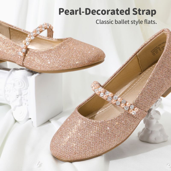Girl's Strap Mary Jane Ballerina Flats - ROSE GOLD GLITTER - 4